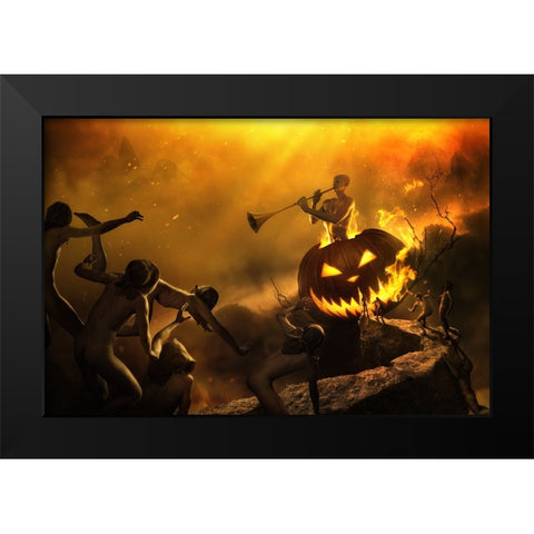 Halloween In Hamelin Black Modern Wood Framed Art Print by Kiciak, Christophe
