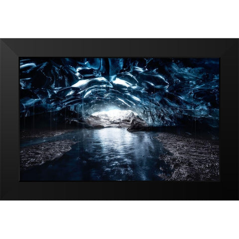 Into The Blue Black Modern Wood Framed Art Print by De La, Javier