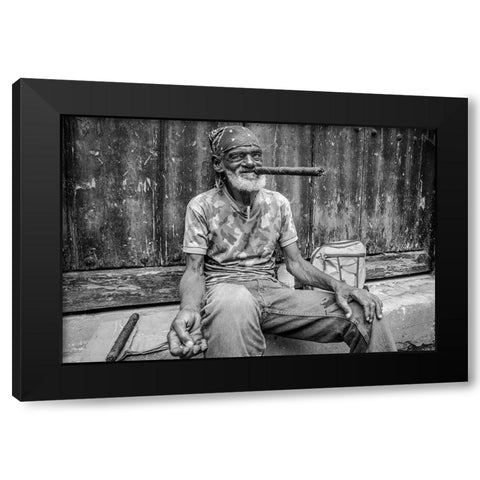 Smoke A Cigar Black Modern Wood Framed Art Print with Double Matting by Miclea, Marius