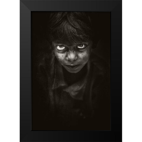 Angry Face Black Modern Wood Framed Art Print by Ali, Naseem