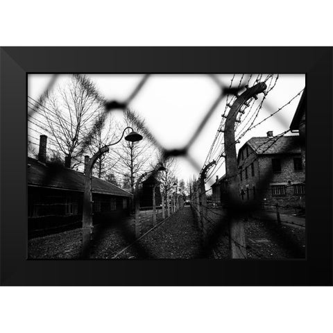Behind The Fences - Auschwitz I Black Modern Wood Framed Art Print by Palacios Prieto, Javier