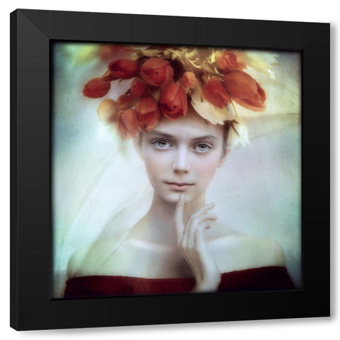 Flora Black Modern Wood Framed Art Print by Melik-Nubarova, Svetlana