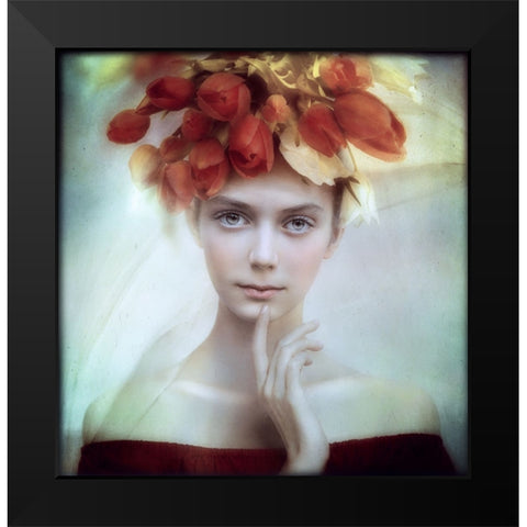 Flora Black Modern Wood Framed Art Print by Melik-Nubarova, Svetlana
