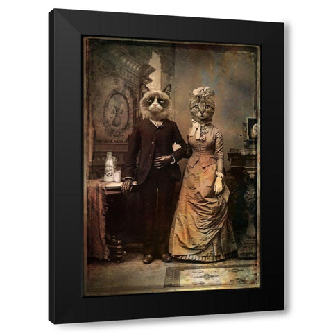 Cat Couple Black Modern Wood Framed Art Print with Double Matting by DDiArte