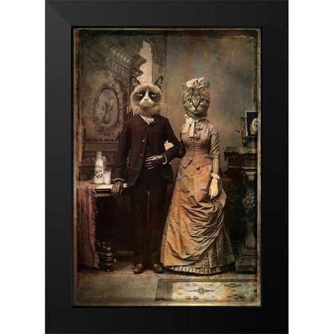 Cat Couple Black Modern Wood Framed Art Print by DDiArte