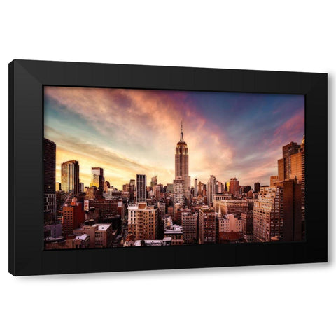 Midtown Sunset Black Modern Wood Framed Art Print with Double Matting by De La, Javier