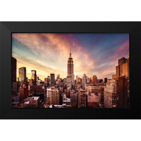 Midtown Sunset Black Modern Wood Framed Art Print by De La, Javier