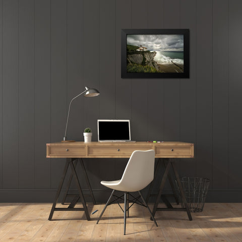 Itzurun Beach And Chapel Of San Telmo Black Modern Wood Framed Art Print by Osuna, Fran