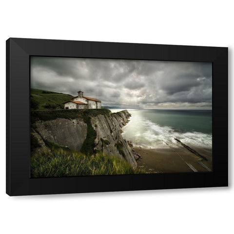 Itzurun Beach And Chapel Of San Telmo Black Modern Wood Framed Art Print by Osuna, Fran
