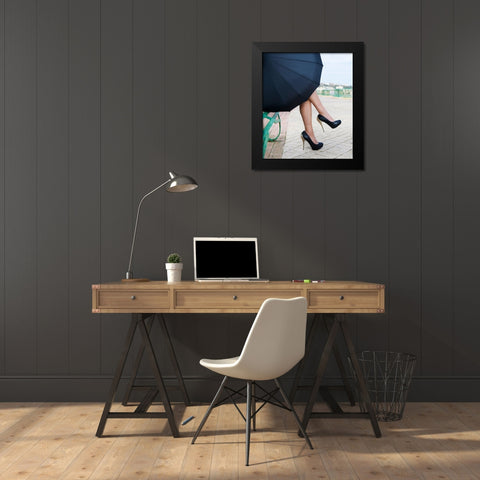 Coffee Break Black Modern Wood Framed Art Print by Apanaviciene, Renata