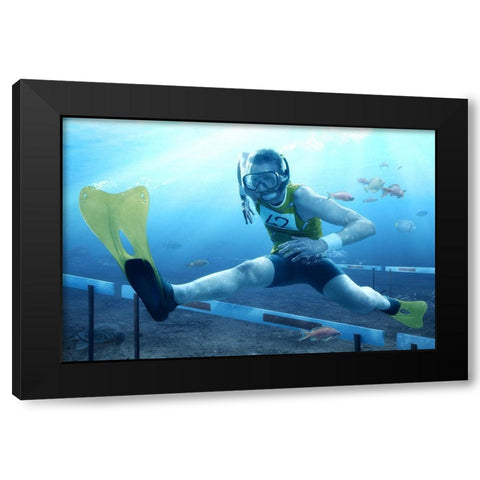 Underwater Hurdling Black Modern Wood Framed Art Print with Double Matting by Kiciak, Christophe