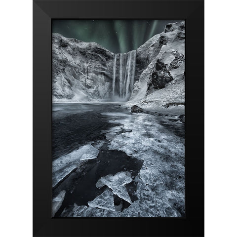Skogafoss Falls Black Modern Wood Framed Art Print by Yaakobi, Lior
