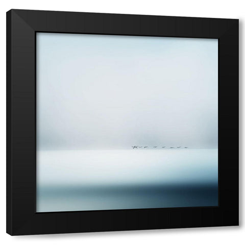 Wild Geese Black Modern Wood Framed Art Print by Flour, Piet