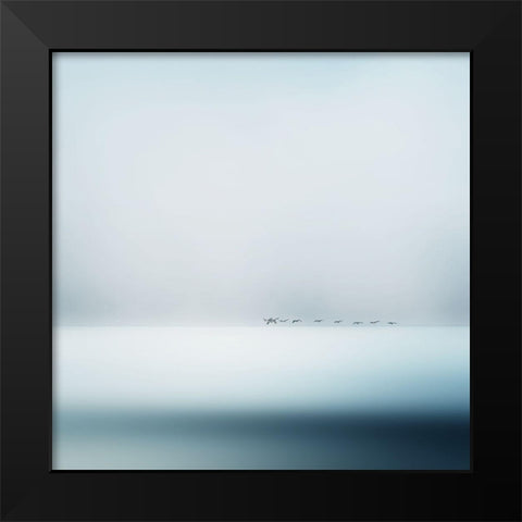 Wild Geese Black Modern Wood Framed Art Print by Flour, Piet