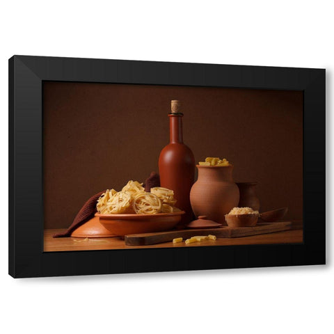 Still Life With Pasta And Ceramic Ware Black Modern Wood Framed Art Print with Double Matting by Magnola