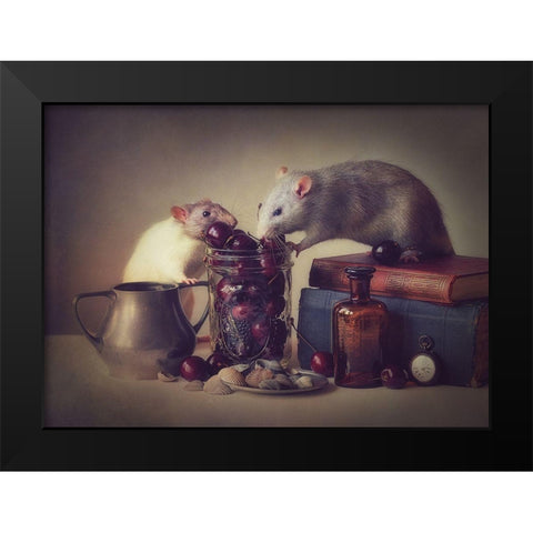 Snoozy And Jimmy Black Modern Wood Framed Art Print by Van Deelen, Ellen
