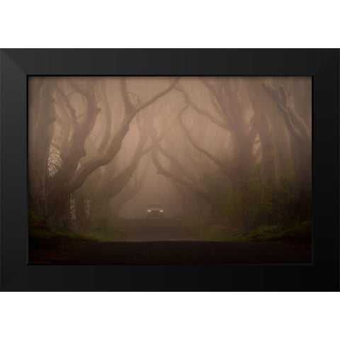 On The Foggy Alley. Black Modern Wood Framed Art Print by Galus, Piotr
