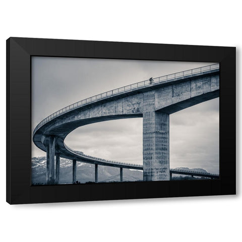 The Lonely Biker Black Modern Wood Framed Art Print by Caroline Stroksnes, Mette