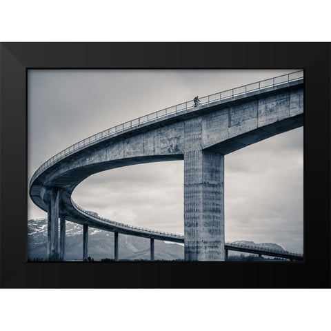 The Lonely Biker Black Modern Wood Framed Art Print by Caroline Stroksnes, Mette