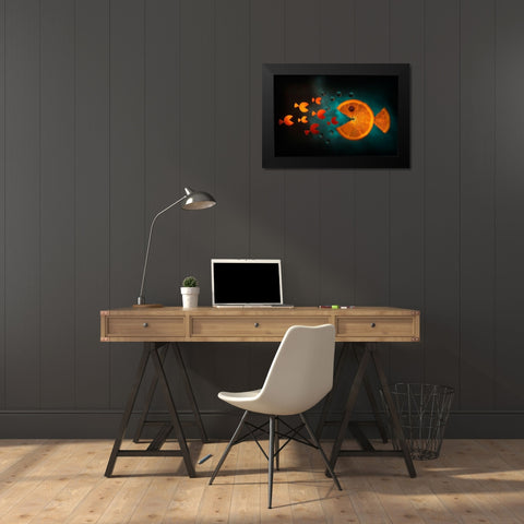 Orange Fish Black Modern Wood Framed Art Print by Ianeva, Aida