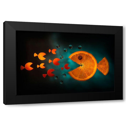 Orange Fish Black Modern Wood Framed Art Print with Double Matting by Ianeva, Aida