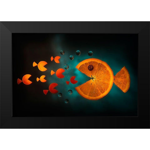 Orange Fish Black Modern Wood Framed Art Print by Ianeva, Aida