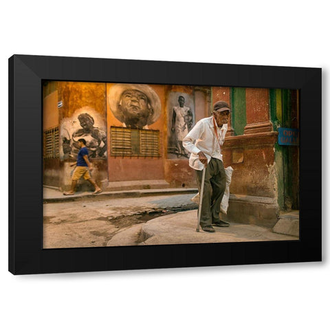 Streets Of Havana-Cuba Black Modern Wood Framed Art Print by Mirica, Dan