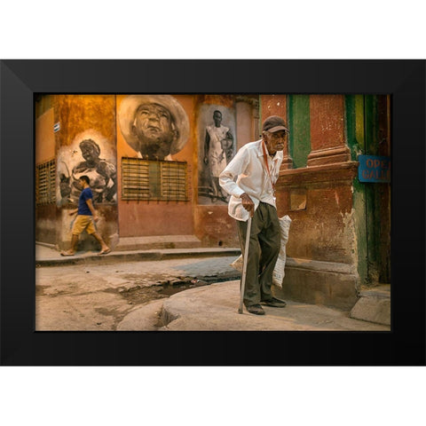 Streets Of Havana-Cuba Black Modern Wood Framed Art Print by Mirica, Dan