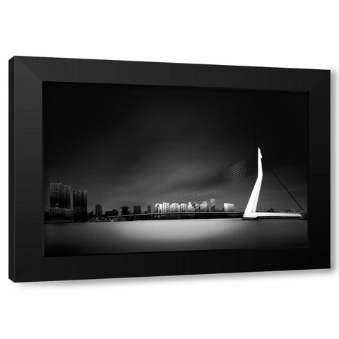 Erasmus Bridge Rotterdam Black Modern Wood Framed Art Print with Double Matting by Denis