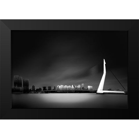Erasmus Bridge Rotterdam Black Modern Wood Framed Art Print by Denis
