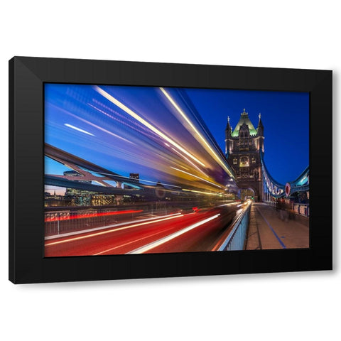 Tower Bridge Light Trails Black Modern Wood Framed Art Print by Papapostolou, George