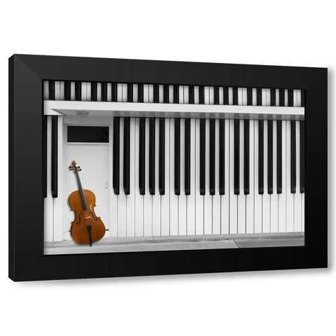 Cello At The Door Black Modern Wood Framed Art Print with Double Matting by Hammer, Jacqueline