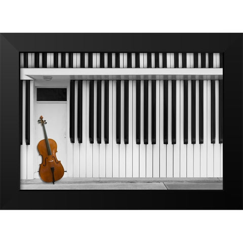 Cello At The Door Black Modern Wood Framed Art Print by Hammer, Jacqueline