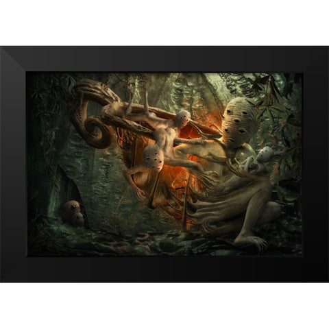 Mother Love Black Modern Wood Framed Art Print by Kiciak, Christophe