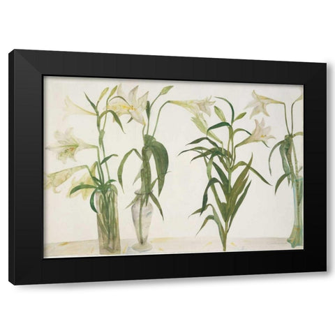 Green and White Lilies Black Modern Wood Framed Art Print by Blackadder, Elizabeth