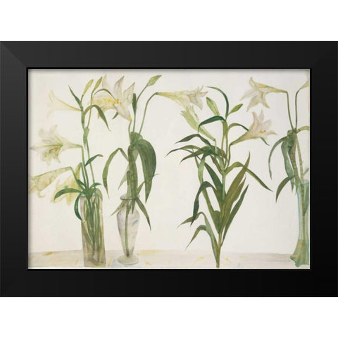 Green and White Lilies Black Modern Wood Framed Art Print by Blackadder, Elizabeth