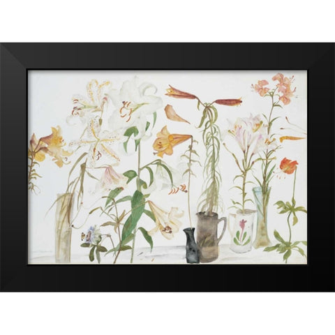 Lilies and Passion Flower Black Modern Wood Framed Art Print by Blackadder, Elizabeth
