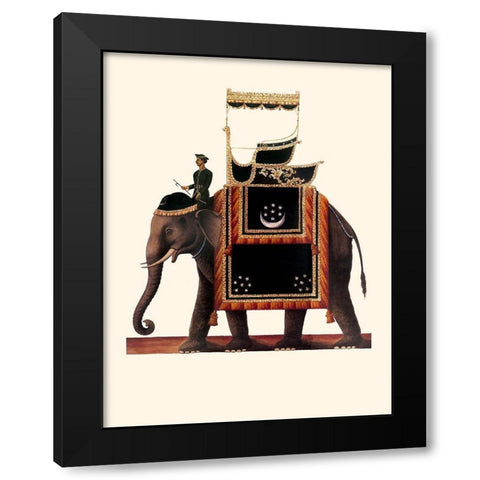 Indian Ceremonial Elephant- Black Black Modern Wood Framed Art Print by Anonymous