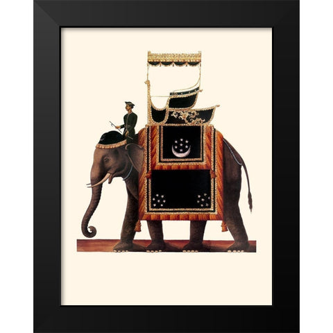 Indian Ceremonial Elephant- Black Black Modern Wood Framed Art Print by Anonymous