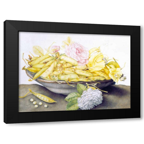 Bowl with Peas Black Modern Wood Framed Art Print with Double Matting by Garzoni, Giovanna