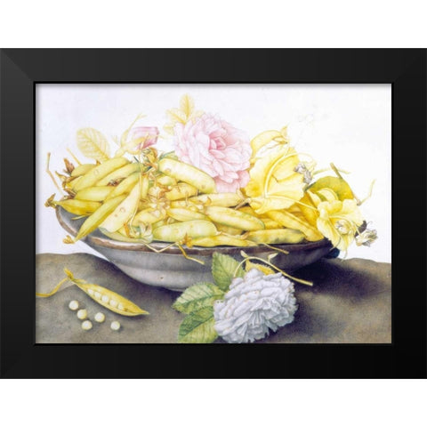 Bowl with Peas Black Modern Wood Framed Art Print by Garzoni, Giovanna