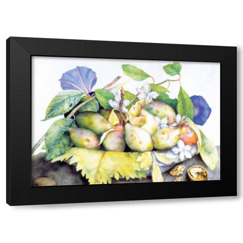 Dish of Plums, Jasmine and Walnuts Black Modern Wood Framed Art Print with Double Matting by Garzoni, Giovanna