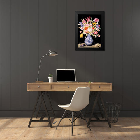 Chinese Vase, Varied Flowers, Prunes Black Modern Wood Framed Art Print by Garzoni, Giovanna