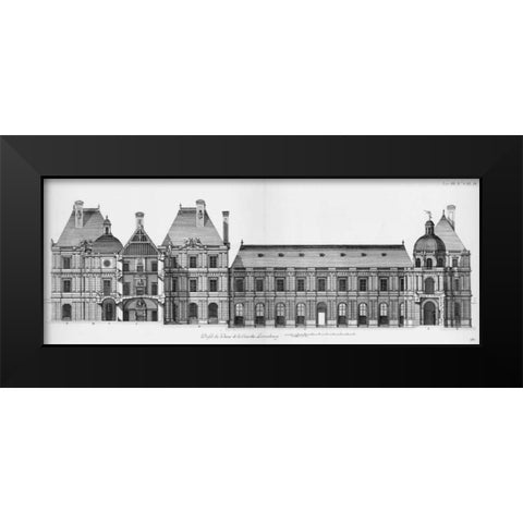 Palais du Luxembourg, Elevation and Section Black Modern Wood Framed Art Print by Blondel, Jacques Francois