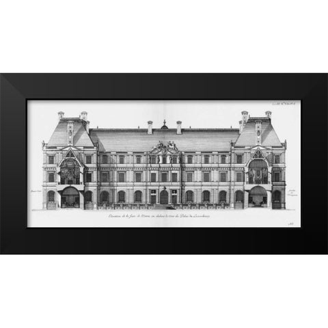 Palais du Luxembourg, Elevation- Garden Black Modern Wood Framed Art Print by Blondel, Jacques Francois