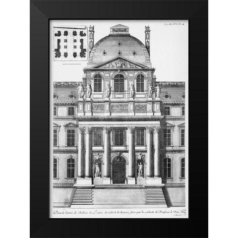 Louvre, Elevation of Entrance, South Facade Black Modern Wood Framed Art Print by Blondel, Jacques Francois