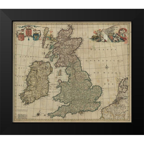 Angliae, Scotiae, Hiberniae Black Modern Wood Framed Art Print by De Wit, Frederick