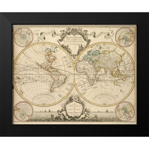 Mappe-Monde, 1730 Black Modern Wood Framed Art Print by De LIsle, Guillaume