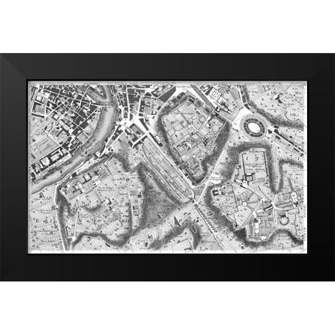 Rome Sectional Map Black Modern Wood Framed Art Print by Nolli, Giovanni Battista