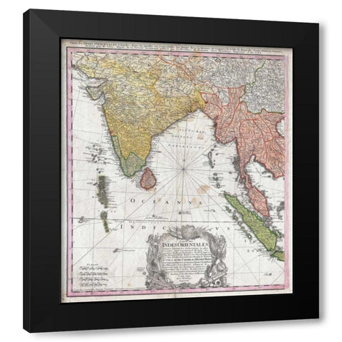 Map of India, 1748 Black Modern Wood Framed Art Print with Double Matting by Homann Heirs